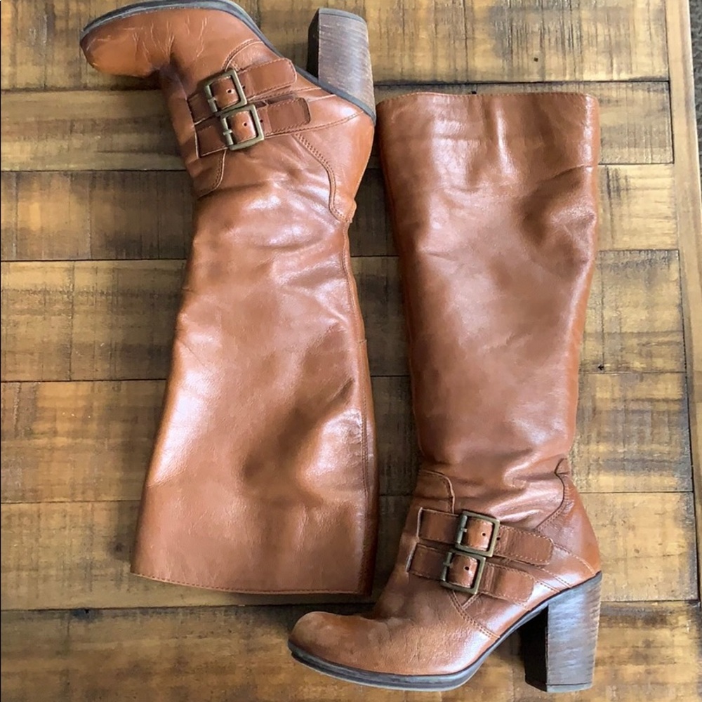 Aldo Brown leather stacked heel boots